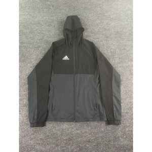 Adidas Jacket Men Small Black Gray Full Zip Colorblock Hooded Rain Windbreaker